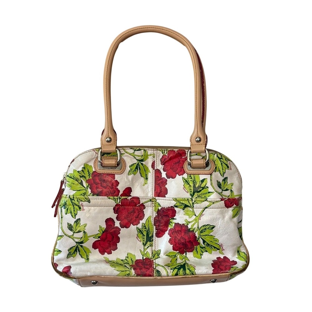 Red Rose Floral Leather Satchel Handbag